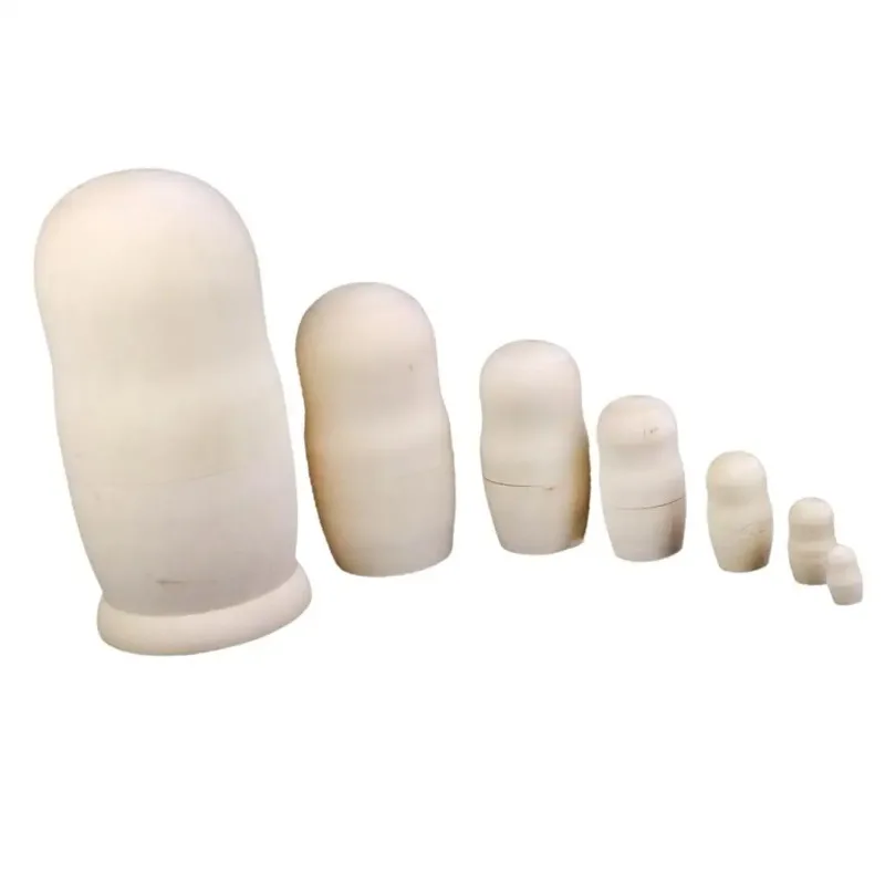 7PCS Blank Russian Dolls Wooden Matryoshka Nesting Doll DIY Painting Set Natural Wood for Art Craft Project