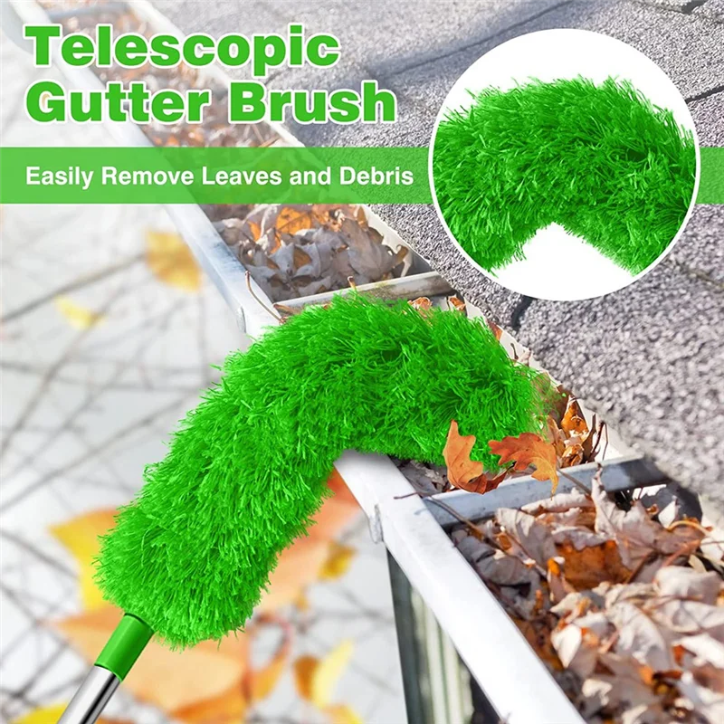 Gutter Cleaning Brush Roofing Tool with Telescopic Extendable Pole 8.2Ft Guard Cleaner Tool Easy Remove Leave, green