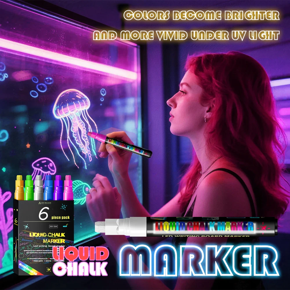 6/8Colors Erasable Liquid Chalk Highlighter Whiteboard Graffiti LED Advertisement Chalkboard Fluorescent Marker Pen Art Supplies