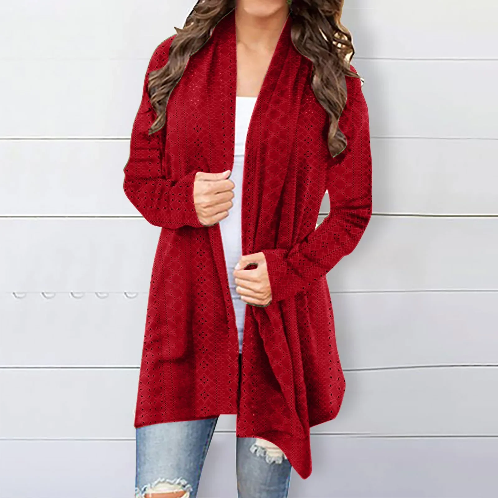 Women\'s Cardigan Sweater Fall Open Front Knit Oversized Cardigans Duster Coats with Pockets Warm Casual Simple Cardigan