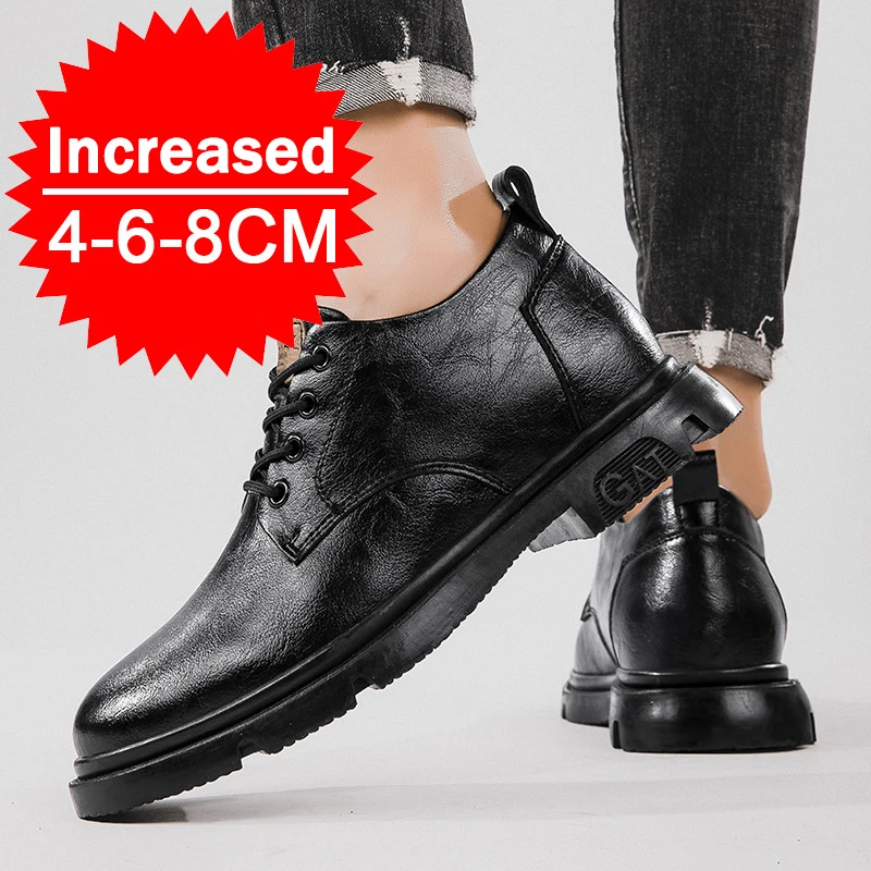 Men Business Leather Shoes Men's Casual Breathable Work Boots Height Increase 8CM Shoes Comfortable Inside Handmade Trend Shoes