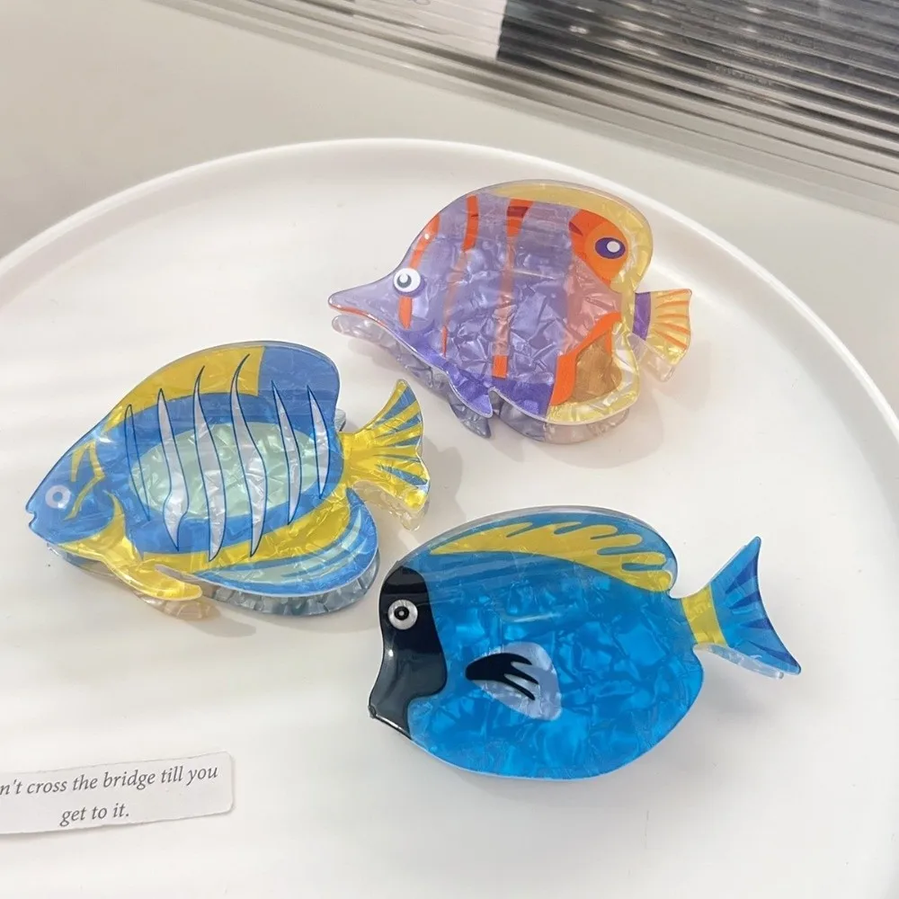 Sweet Cartoon Fish Hair Claw Tropical Fish Contrast Color Large Shark Clip Ocean Series Headwear Acrylic Hair Claw Girls