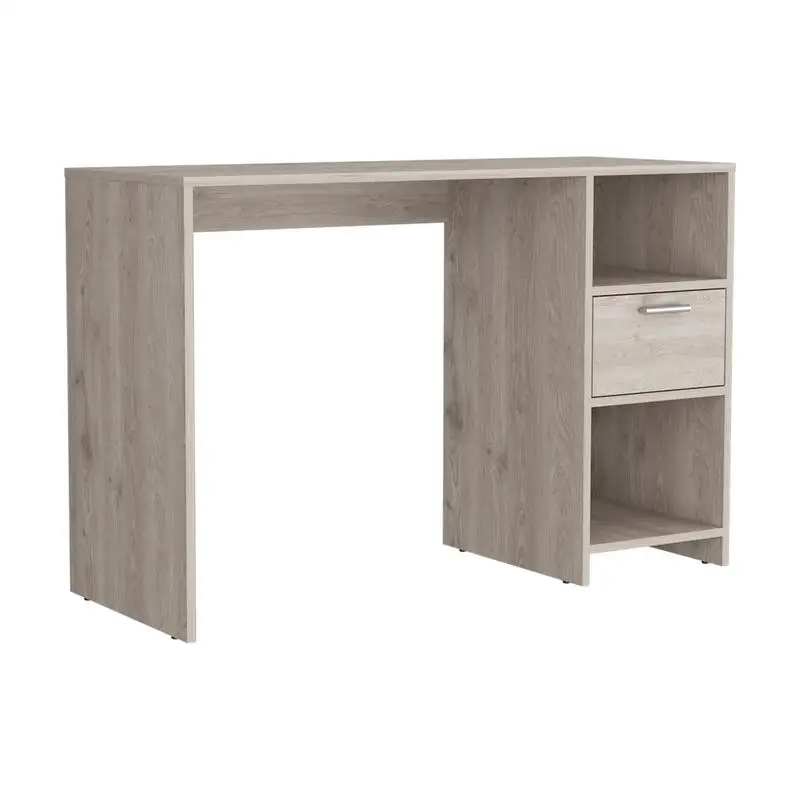 Light Gray Computer Desk with 1 Drawer & 2 Open Shelves for Storage
