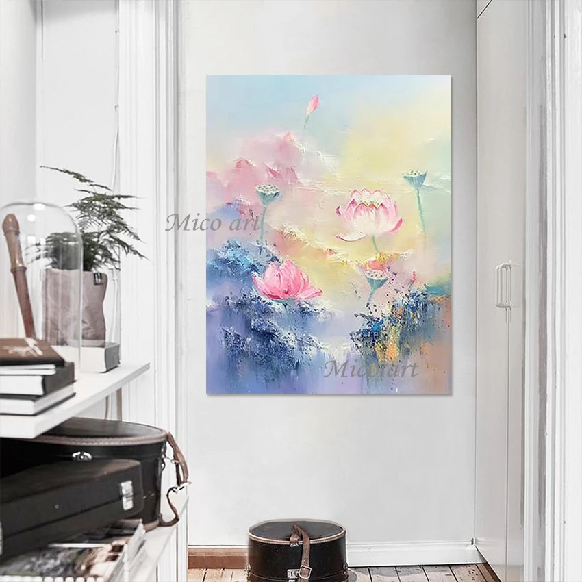 3d Pink Floral Wall, Abstract Landscape Picture, Modern Lotus Flower Art Design Oil Paintings, Canvas Roll Design, New Arrival