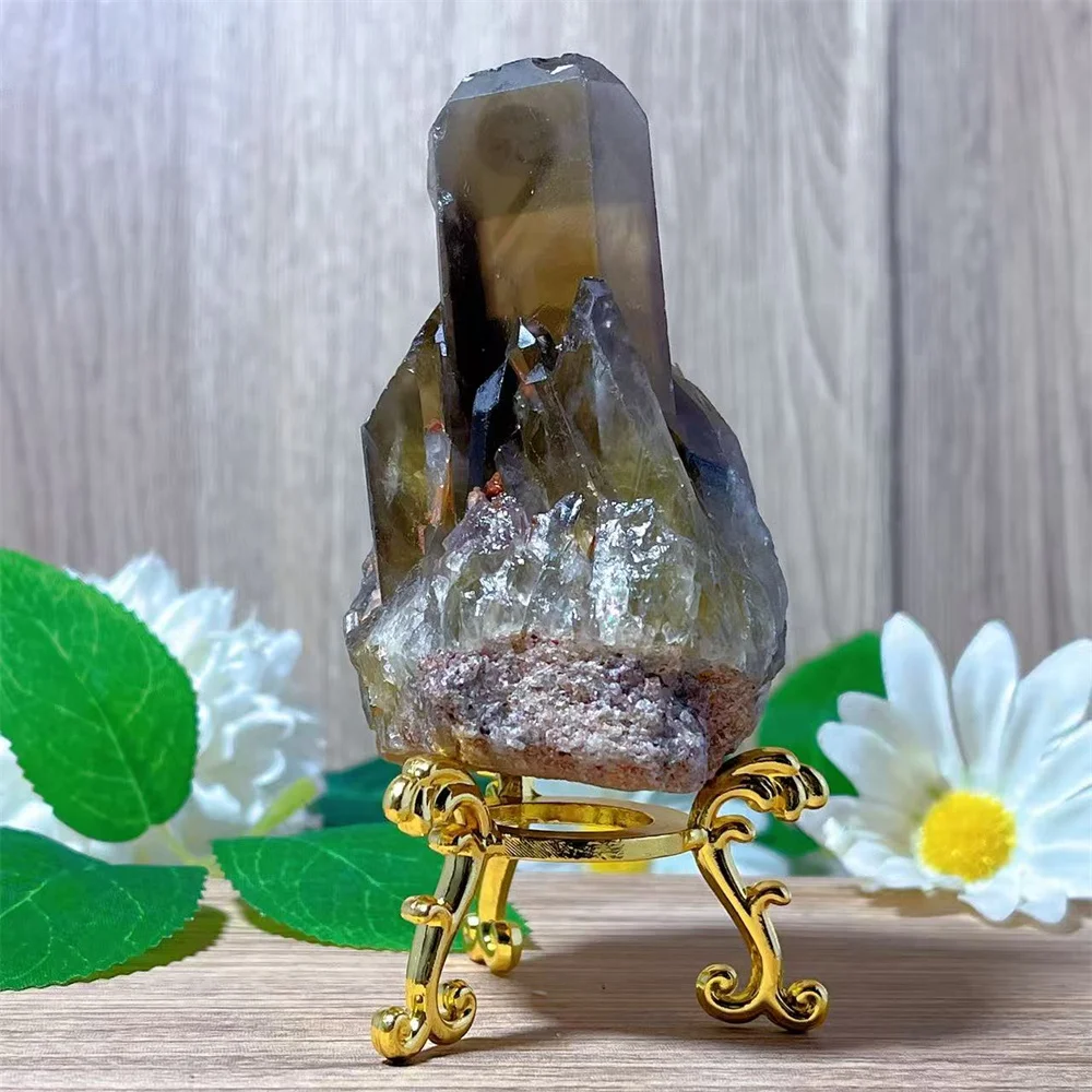 

Smokey Stone Quartz Specimen Cluster Natural Crystal Mineral Gift Mineral Home Decoration Quartz Specimen Energy Gemstones+Stand