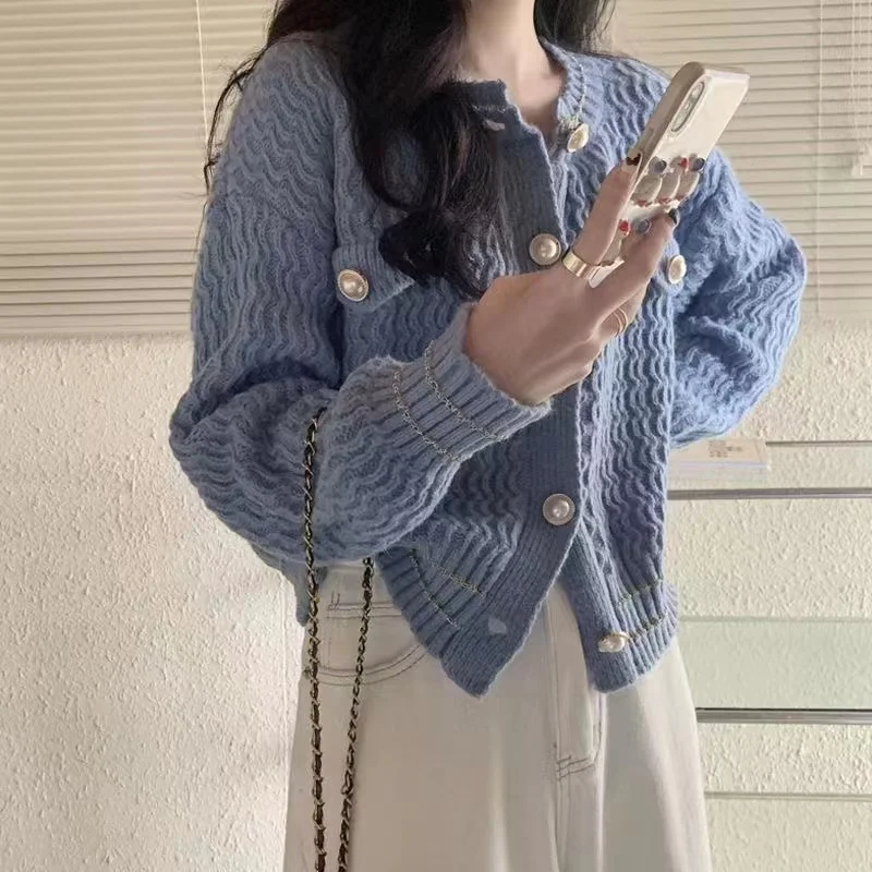 

Chic ort round Ne Knitwear Women's Spring Autumn Loose Fit Fraant Sle Sweater Open Cardigan Coat Faionable Casual Top