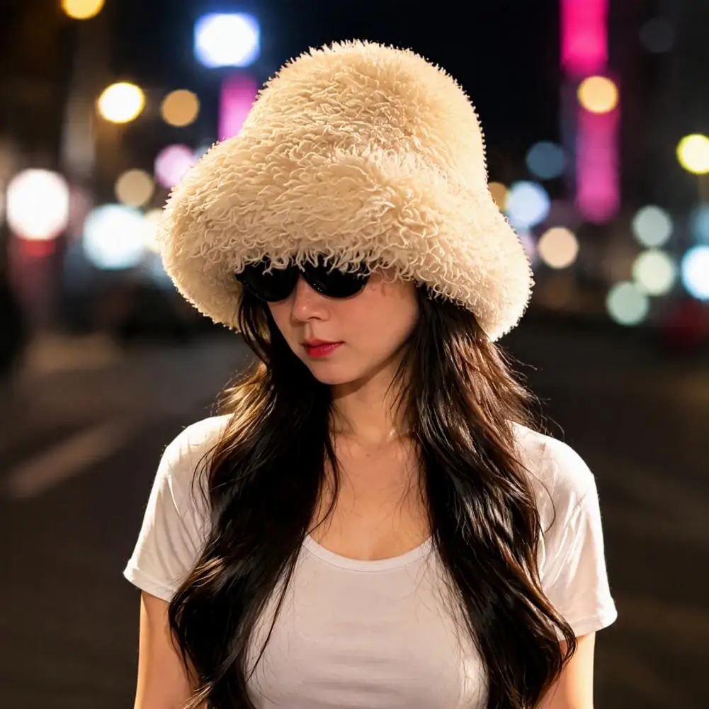 Warm Scarf Set Women’s Curly Plush Bucket Hat Fuzzy Winter Scarf Set Soft Fluffy Warm Headwear for Weather Girls Women Winter