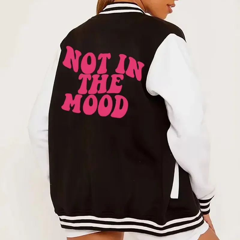 

Not in The Mood Print Varsity Baseball Bomber Jacket Women Hip Hop Streetwear Harajuku Jackets Boys Girls Jackets Coats Clothes