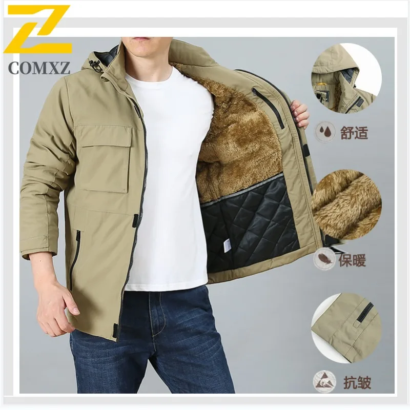 

COMXZ Men Padding Coat Thickened Hooded Korean Fashion Lightweight Jackets Leisure Outdoor Camping Cold Resistant Winter Parka