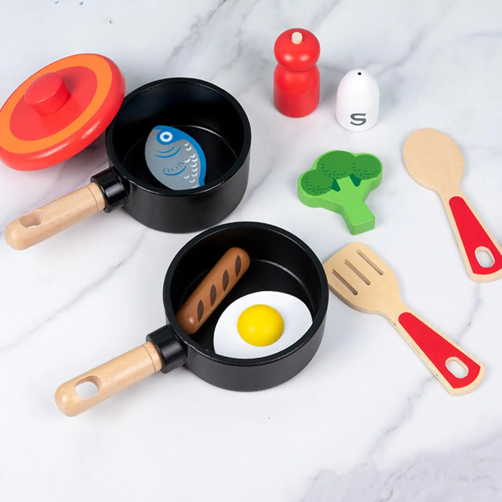 

11x Kitchen Accessories Pretend Play Realistic Food Toy Cooking Toys with Fish