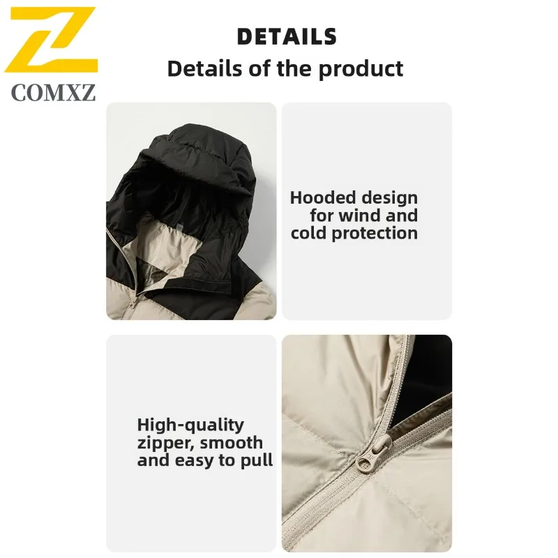 COMXZ Versatile Men Puffer Jacket High-quality Hood Collar Outdoor Adventure Windproof Parka Travel Cold Protection Winter Coat