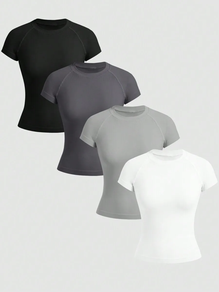 

Velisys 4 PCS Seamless Sport T-Shirt, Casual & Fashionable For Daily Wear Fitted Shirt Gym Women Shirts