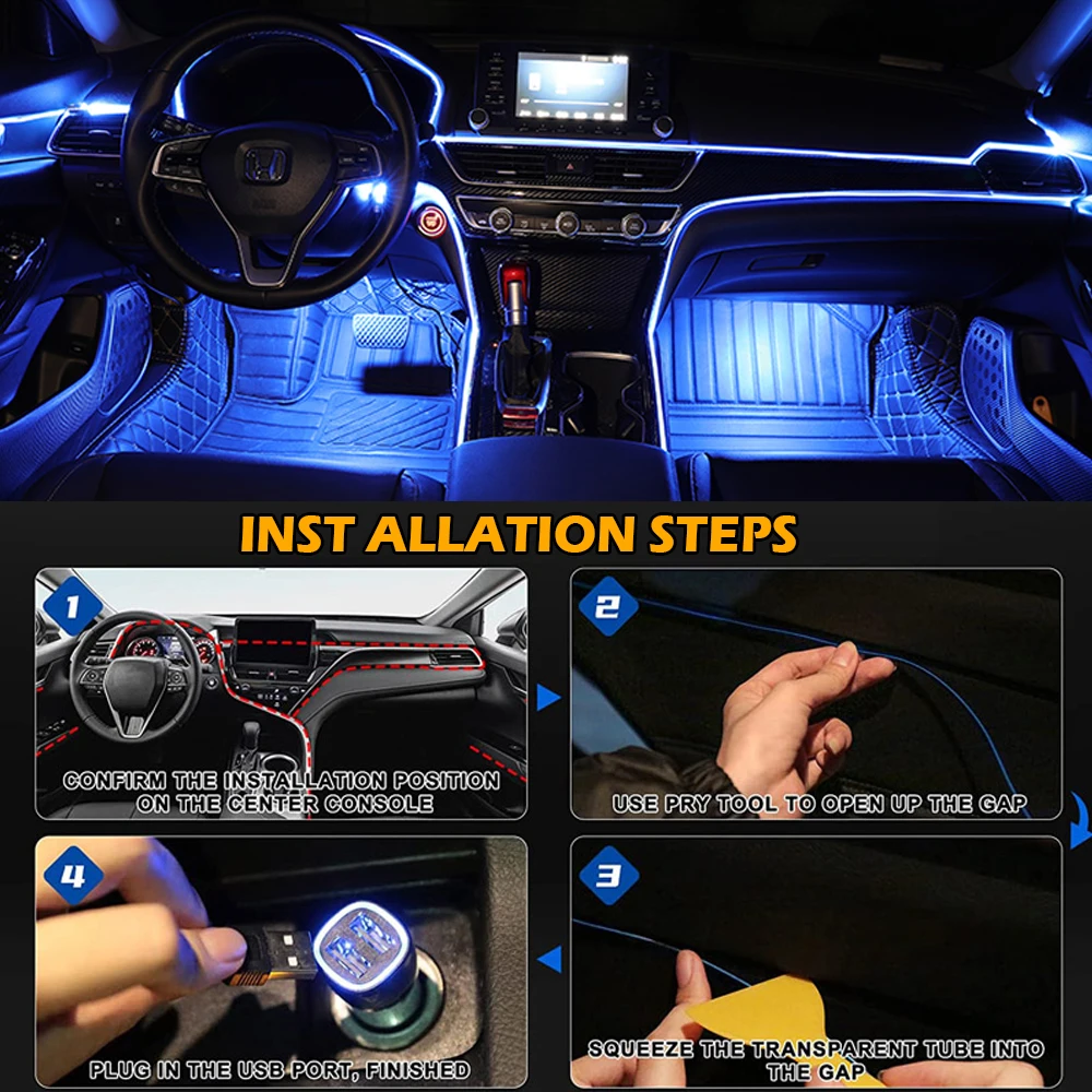 Car Interior Ambient Light LED Cold Atmosphere Light Colorful Tube Strip Flexible Neon Lamp Glow String Light For Car Motorcycle