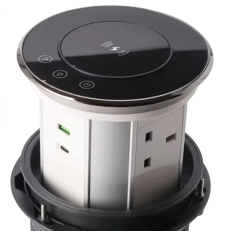 Pop Up Power Tower Socket Waterproof Wireless Fast Charging USB C Multi Outlet Electric Lift Plug For Kitchen Island Desktop