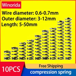 65Mn Release Spring Pressure Spring Compressed Spring Wire Diameter 0.6/0.7mm, Outer Diameter 3-12mm Return Spring 10 Pcs
