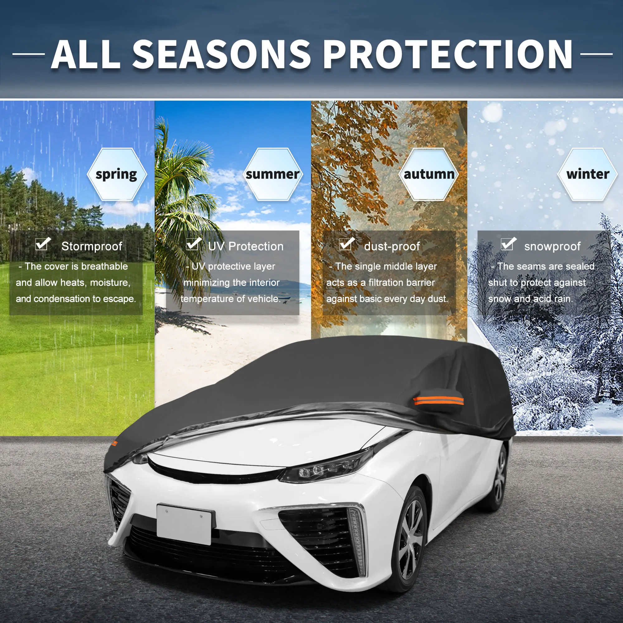 

Uxcell Car Cover Outdoor Waterproof Sun Rain Snow Hail Protection with Left Side Door Zipper 210D-Pu for Toyota Prius Hatchback