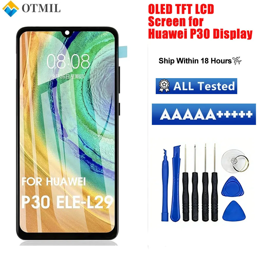 Pantalla OLED TFT de repuesto para Huawei P30, pantalla LCD ELE-L29 para Huawei P30, kit de montaje de digitalizador de pantalla táctil sin marco