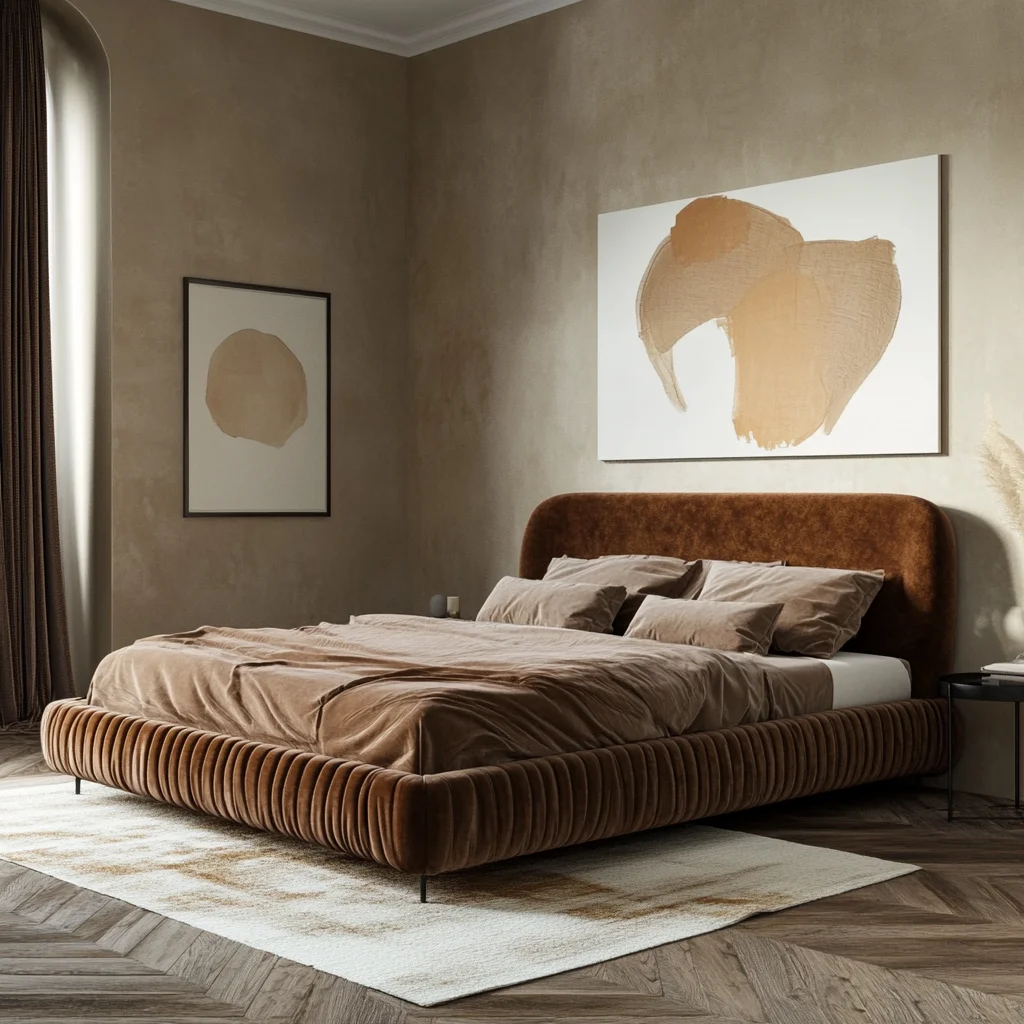 

！@Modern Italian Design King-Size Bed Upholstered Wood Headboard Bed Frame Soft Bedroom Furniture for Hotels Villas Halls