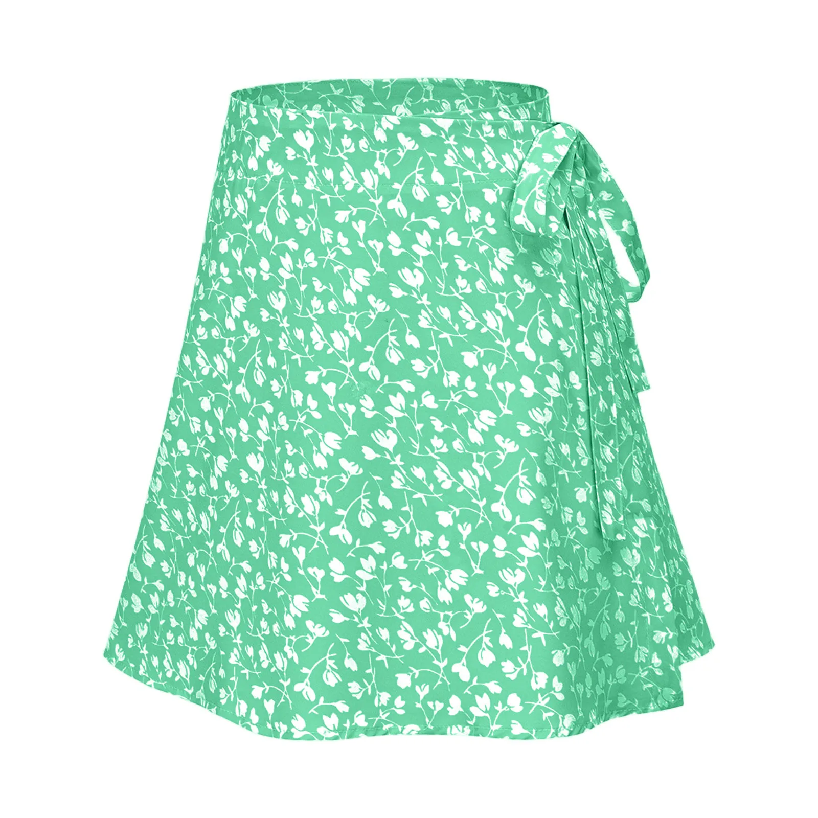 Minifalda acampanada con lazo lateral para mujer, faldas cortas de cintura alta con estampado Floral, faldas de fiesta elegantes de lujo bohemias, moda informal