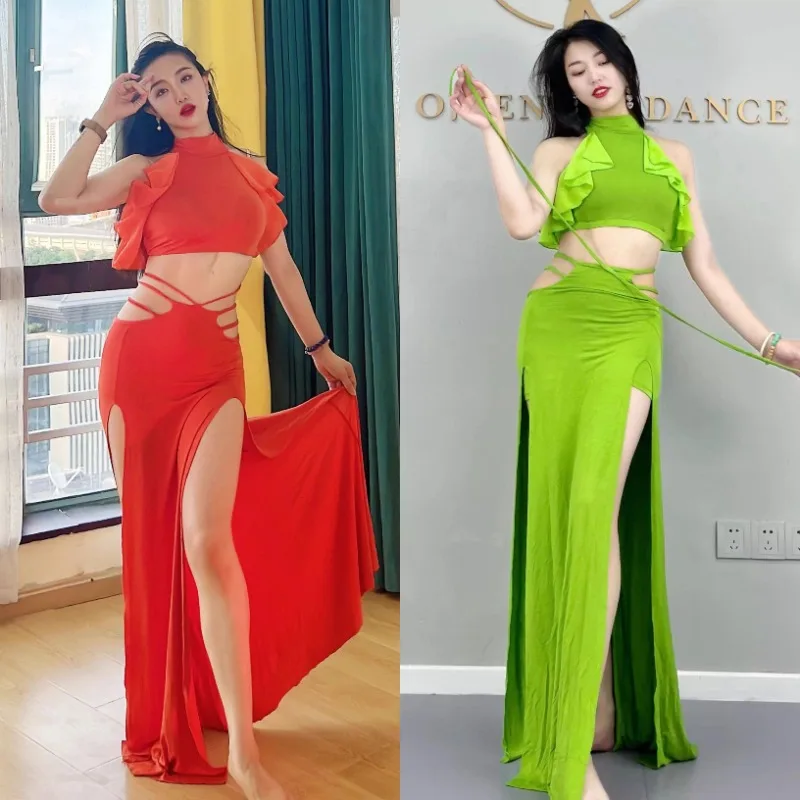 

Customized Belly Dance Costumes Practice Outfit Oriental Dance Costume Modal Cute Lace Vest Waist Hanging Skirt