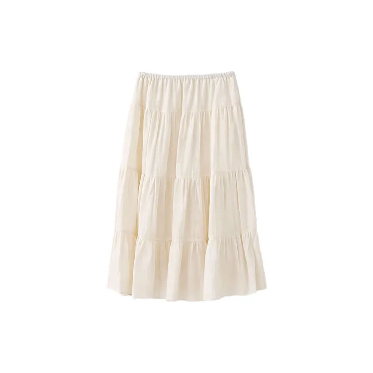 Non-Korean Style High Waist Pure Color Chuu Min Half Skirt Summer New Arrival Dongdaemun Cake Skirt H-Shape Loose Fit Cotton