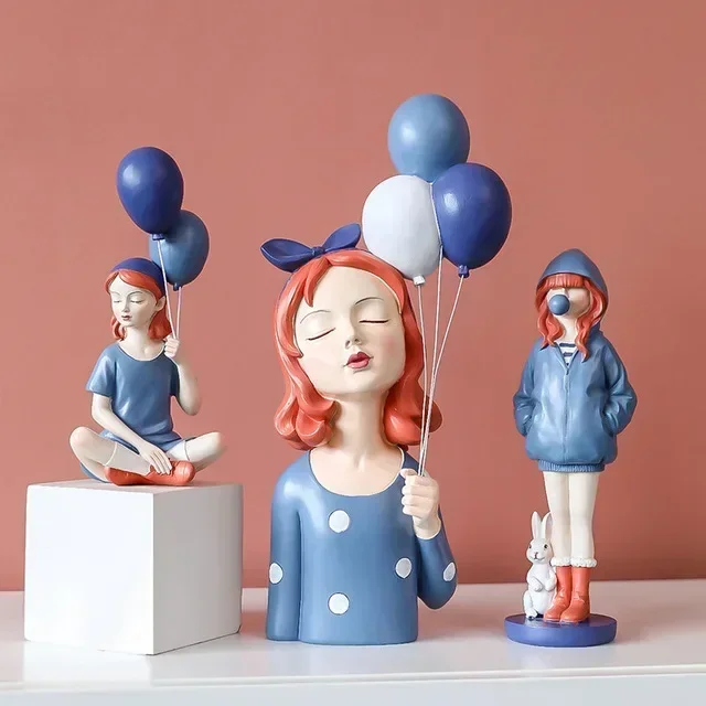 

Modern Cute Balloon Girl Resin Statue Ornaments Office Store Club Furnishing Crafts Home Livingroom Desktop Figurines Decoration