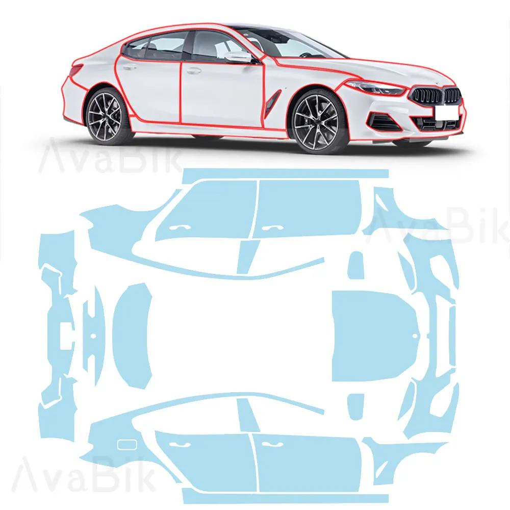Пленка PPF для BMW 8 серии M850I 19-24, предварительно вырезанная защитная пленка для кузова автомобиля, прозрачный комплект аксессуаров, прозрачный ТПУ с самовосстановлением.