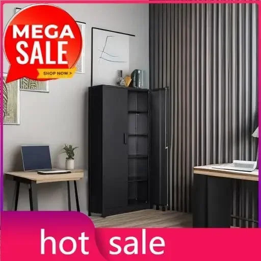 Wide & Deep Metal Storage Cabinet with 2 Doors and 6 Shelves,72x36x18 Garage Storage Cabinet,Tall Black Locking Metal Cabinets w