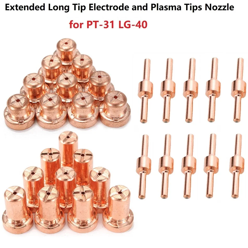 10Pcs Plasma Tips Nozzle 10/15mm Height Electrodes For LG-40 PT-31 Cutting Torch CUT40 Plasma Cutting Cutter Consumables