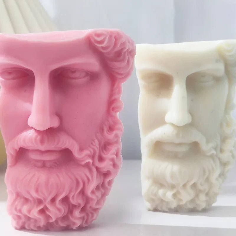 Michelangelo Statue Silicone Candle Mold 3d Abstract Art Half Face Beard Figure Plaster Crafts Resin Casting Tool Soap Making