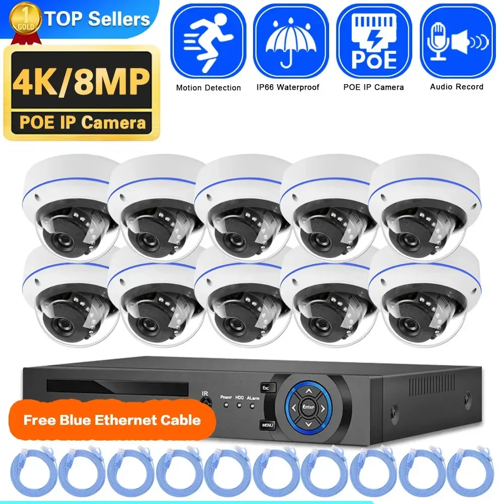 

4K 8MP NVR Ultra HD POE IP Security CCTV Dome Camera System Set Outdoor wireless security camera Video Surveillance Cccam Kit