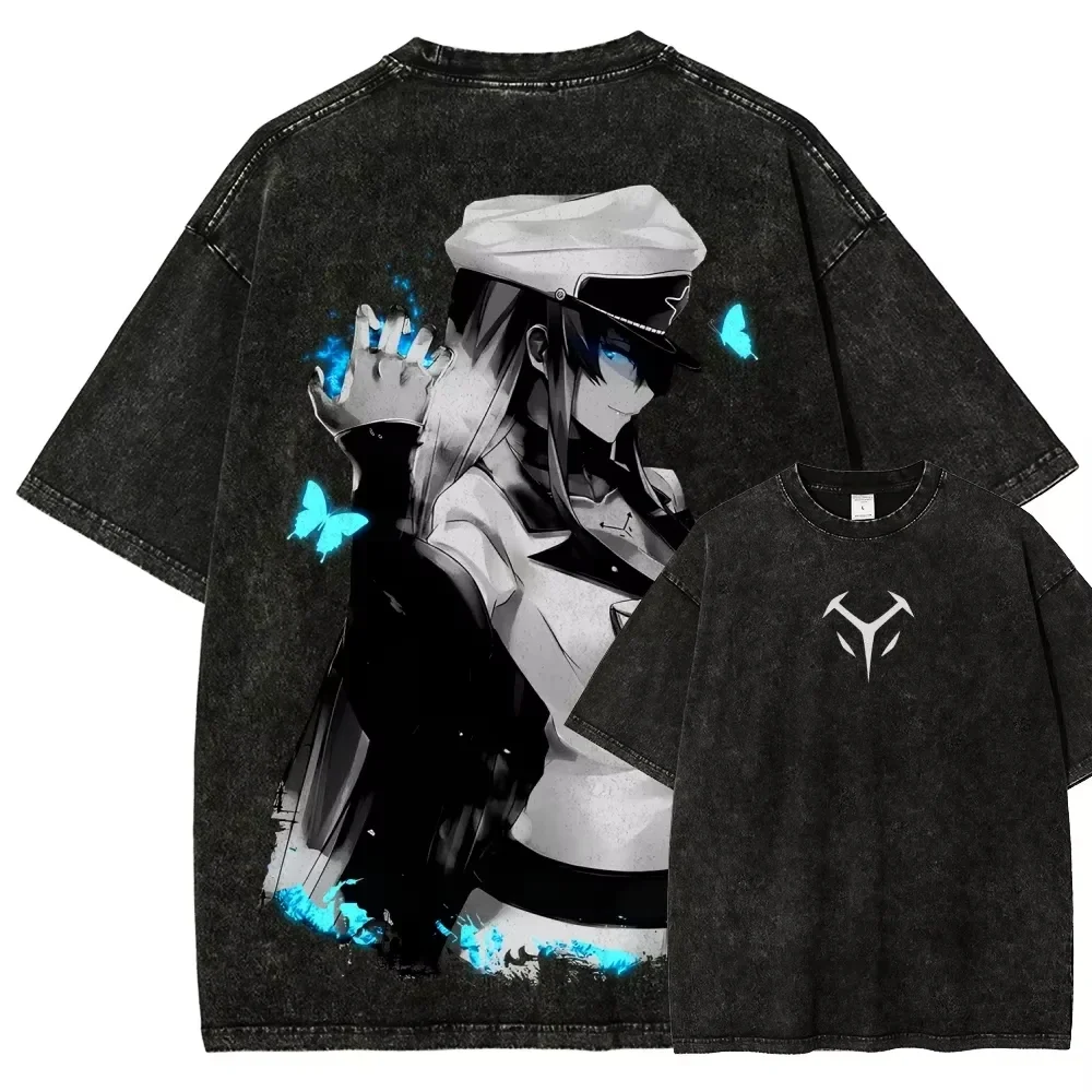 2026 summer Akame ga Kill Esdeath Ice Queen Washed T-shirt Anime Harajuku Streetwear Oversized Tee Y2K Retro Otaku Tops