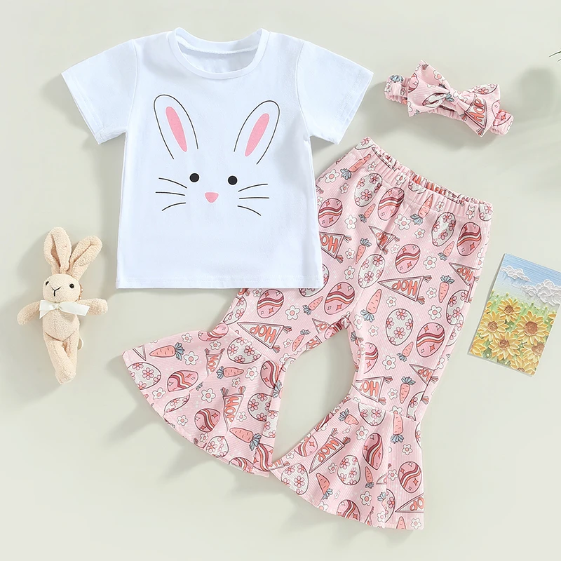 Kids Girls Summer Outfits Bunny Print Baby Girl T-shirt Baby Girl Tops Baby Shorts 2PCS Groovy Outfits for Girls