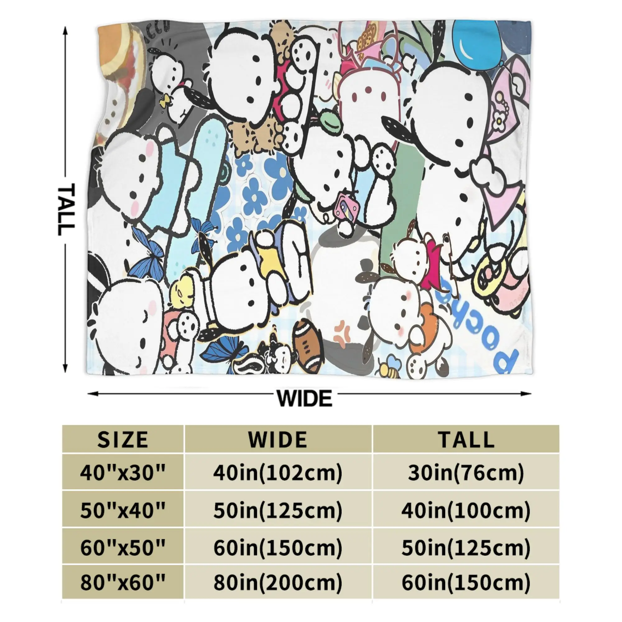 Coperta Kawaii Pochacco di qualità super morbida per cani da cartone animato, carina coperta da tiro, autunno, picnic, soggiorno, comoda copriletto