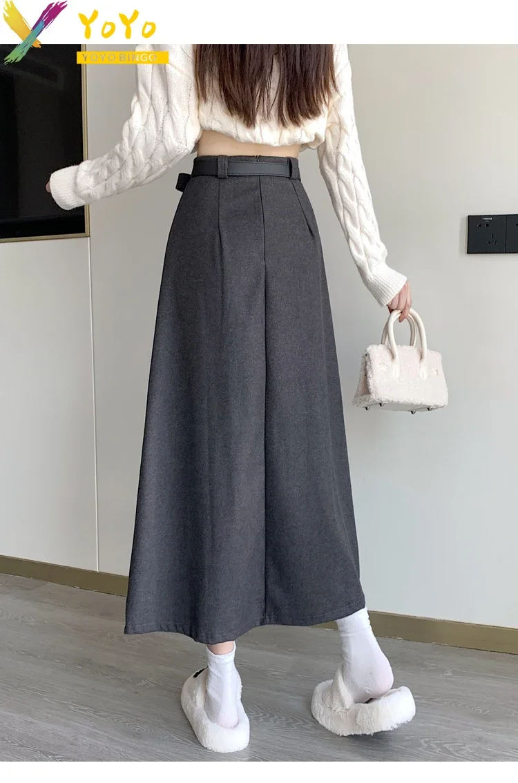 Elegant Temperament Tweed High Waist A-shaped Skirt Autumn/winter 2024 Fashion Chic Pleated Medium-length Ankle Skirt