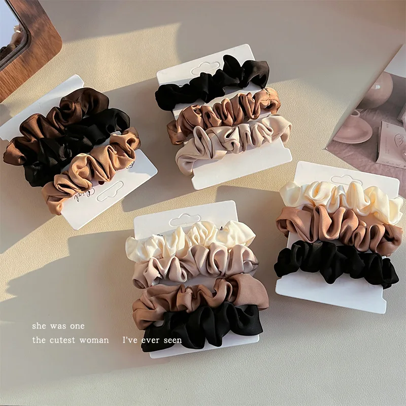 3 elastici per capelli in raso da donna, eleganti fermacoda, fascia elastica a tinta unita, accessori per capelli alla moda_voghion.com