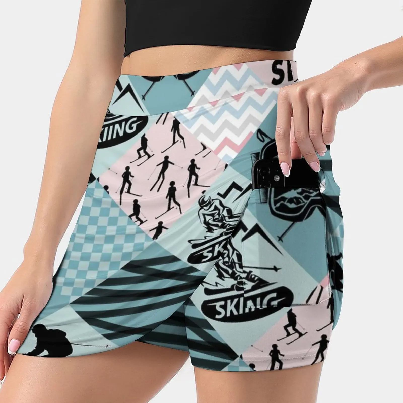 Skiing-Pattern Cross X Women's skirt Mini Skirts A Line Skirt With Hide Pocket Skiing Ski Skiing Skiing Dad Skiing Lover Sport