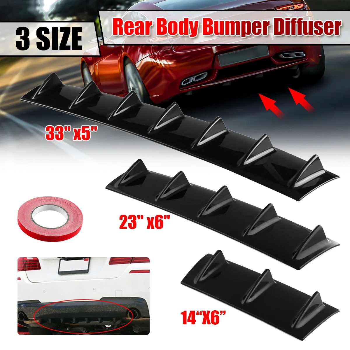 Universal Car Rear Bumper Diffuser Splitter Shark 3 5 7 Fin Kit Rear Bumper Lip Spoiler For Honda For Toyota For Benz For BMW