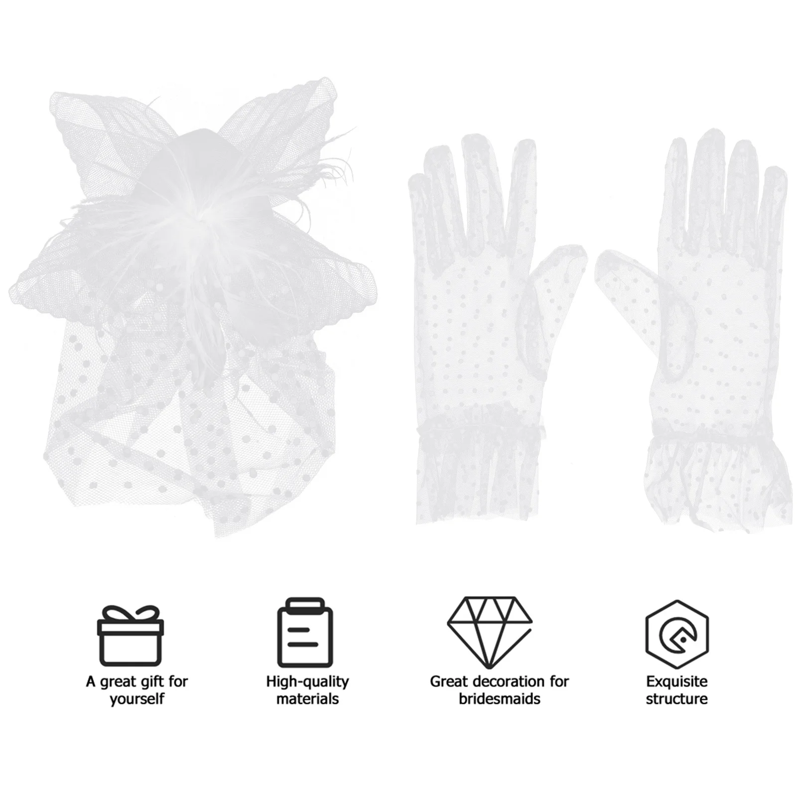 

1Set Lightweight Party Hat Gloves Set Stylish Women Headwear Elegant Prom Wedding Accessory Stylish Hat and Gloves