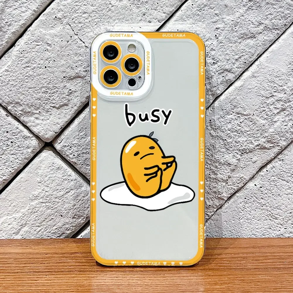 Lazy Egg Gudetama Phone Case for iPhone 16 15 14 Plus 13 12 Mini 11 Pro Max X Xs XR 7 8 Border Print Transparent Soft Cover