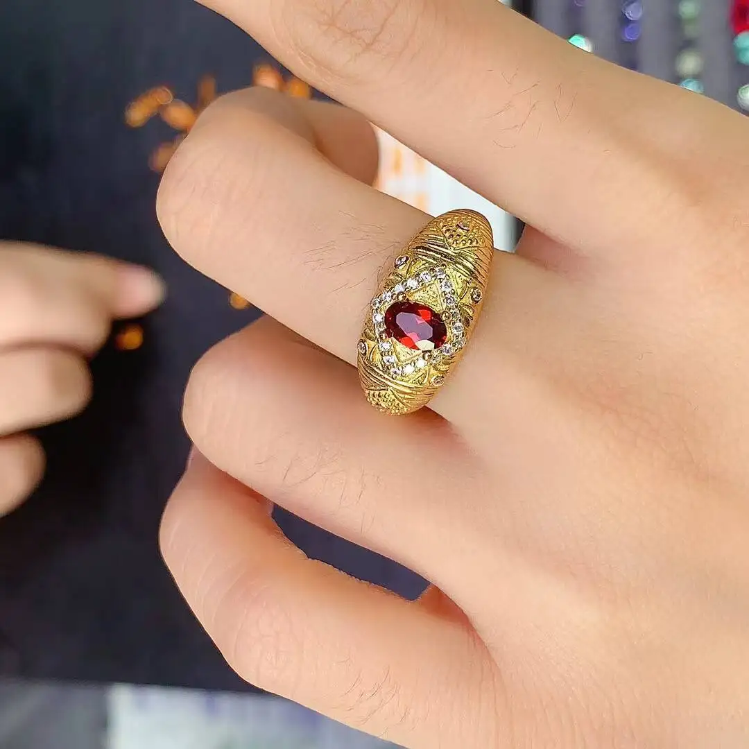 KJJEAXCMY New style Jewelry Natural Women's Garnet ring 925 silver inlay Colorful and splendid Crystal pure fire flash explosion