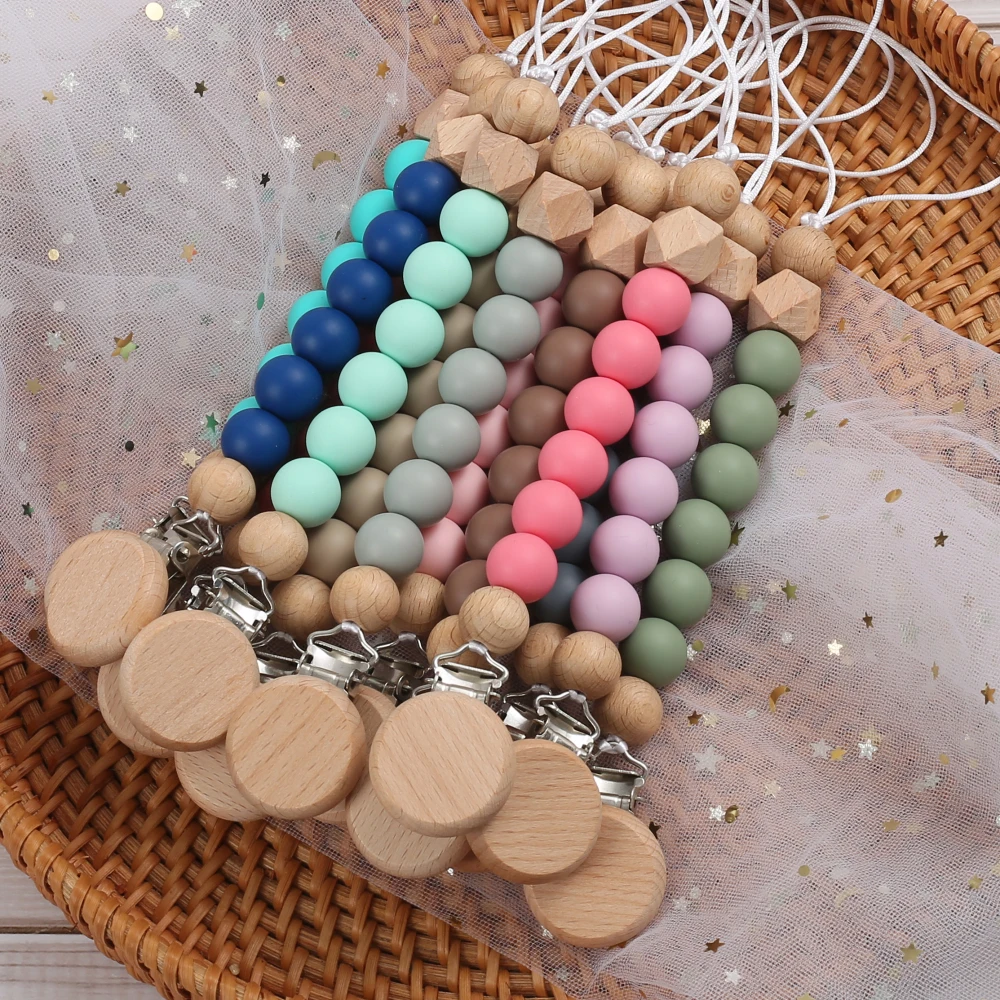 Baby Colorful Silicone Round Beaded Pacifier Chain Wooden Dummy Holder Clip For Infant Teether Nipple Chain Boy Girl Shower Gift