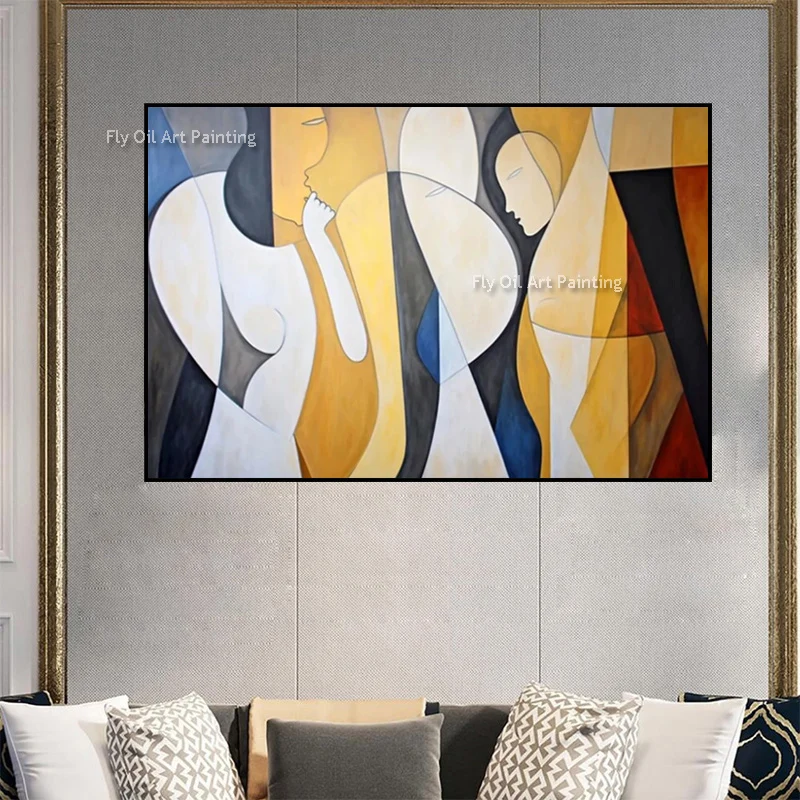 Abstract Yellow White Canvas Oil Painting New Simple Original Wall Art Decor Items Hand Made Brown Beige Artwork For Home