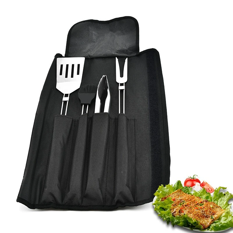 4pcs BBQ Tools Set Barbecue Stainless Steel BBQ Grill Barbecue Set Outdoor Camping Cooking Accessories Kit with Bag