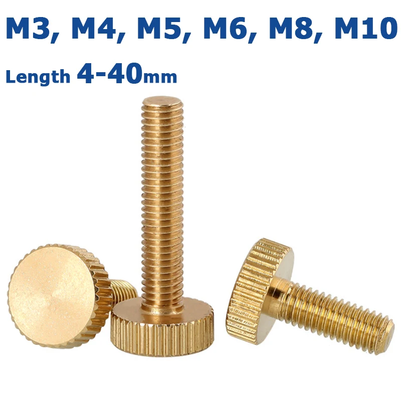 2/5Pcs Brass Knurled Thumb Screws M3 M4 M5 M6 M8 M10 Pure Copper Flat Head Big Head Hand Tighten Screw Hand Twisted Bolts Gb835