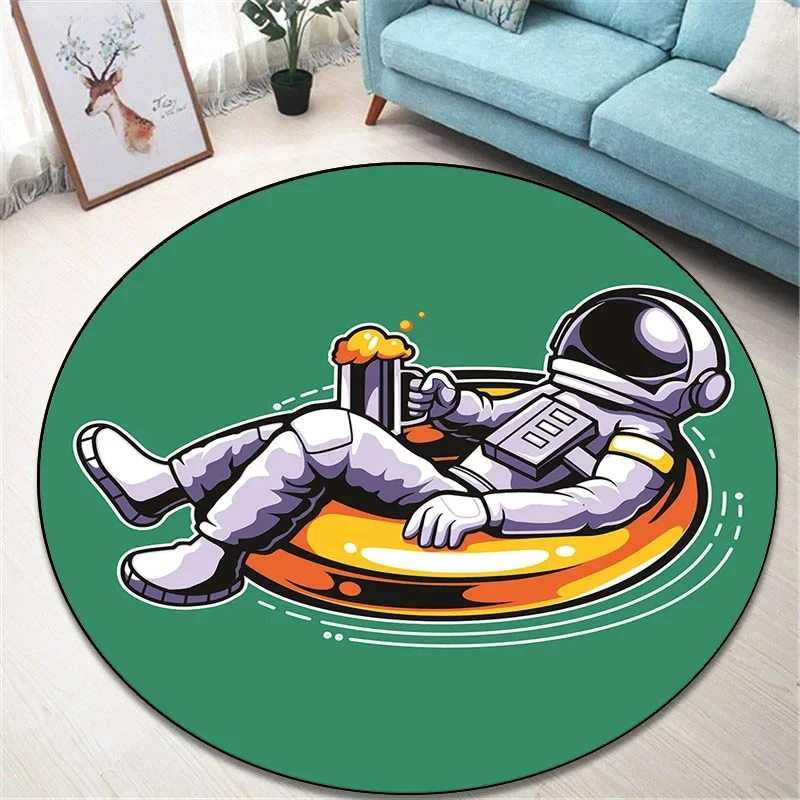 Cute Cartoon Astronaut Round Rug Soft Circle Carpet Non-Slip Living Room Coffee Table Sofa Mat Bedroom Hanging Basket Chair Mats