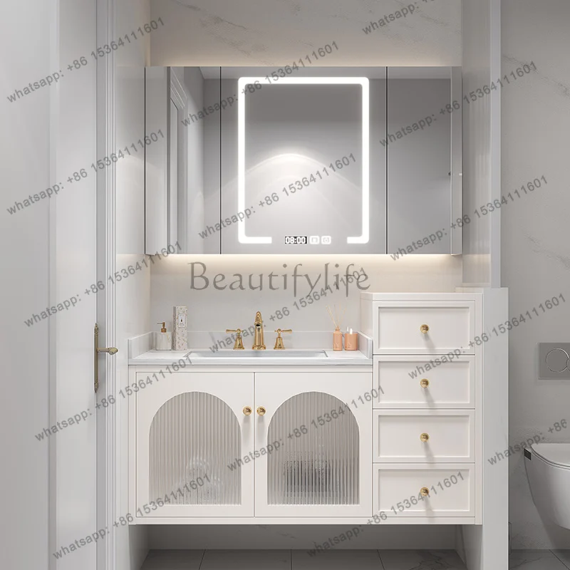 LDModern Bathroom Cabinet Toilet Solid Wood Combination Ceramic Integrated Basin Smart Mirror Wash Hand Washbasin