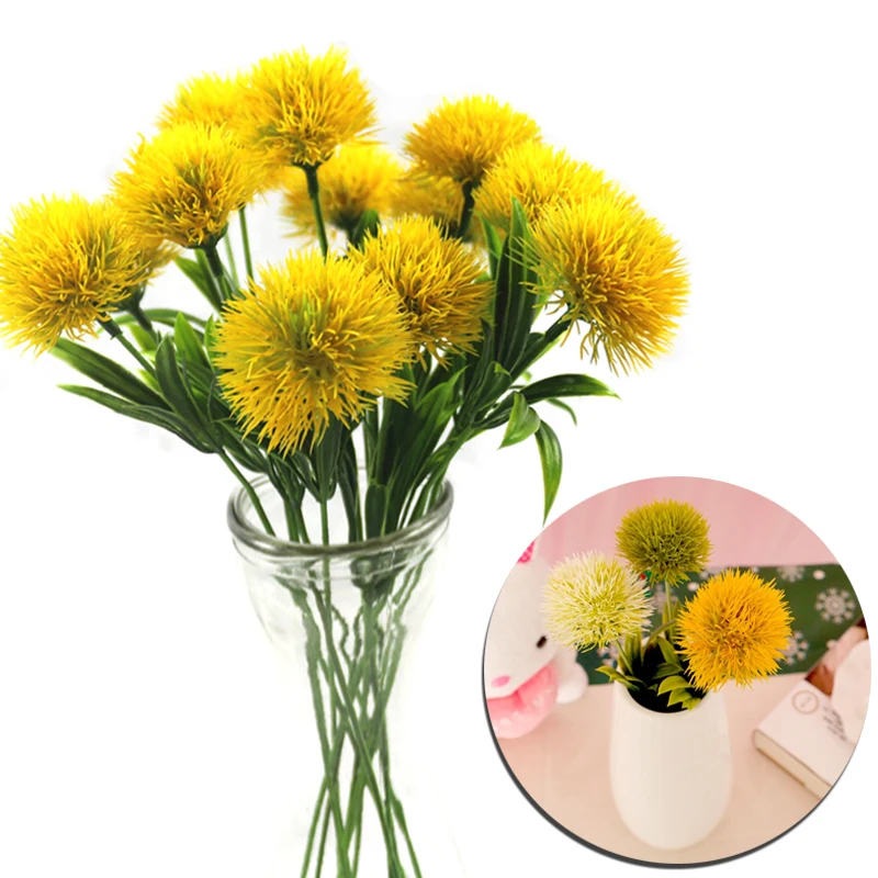 1PC Simulation Dandelioned Flowers Plastic Fake Flowers Yellow Green Artificial Plants For For Home Wedding Party Decoration