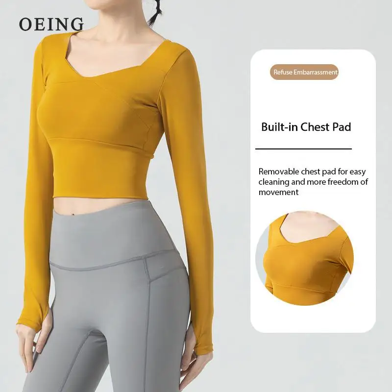Long Sleeve Gym Crop Top Sports Yoga Top Women Sex T-Shirts Sportwear Fitness Tank Top Sport Active Wear Workout Athletic Shirt