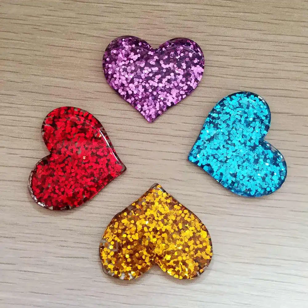 Wholesale Glitters 36mm Heart-Button Cabochon Resin Rhinestone Shiny Crafts Scrapbook Diy Accessories -HZ37